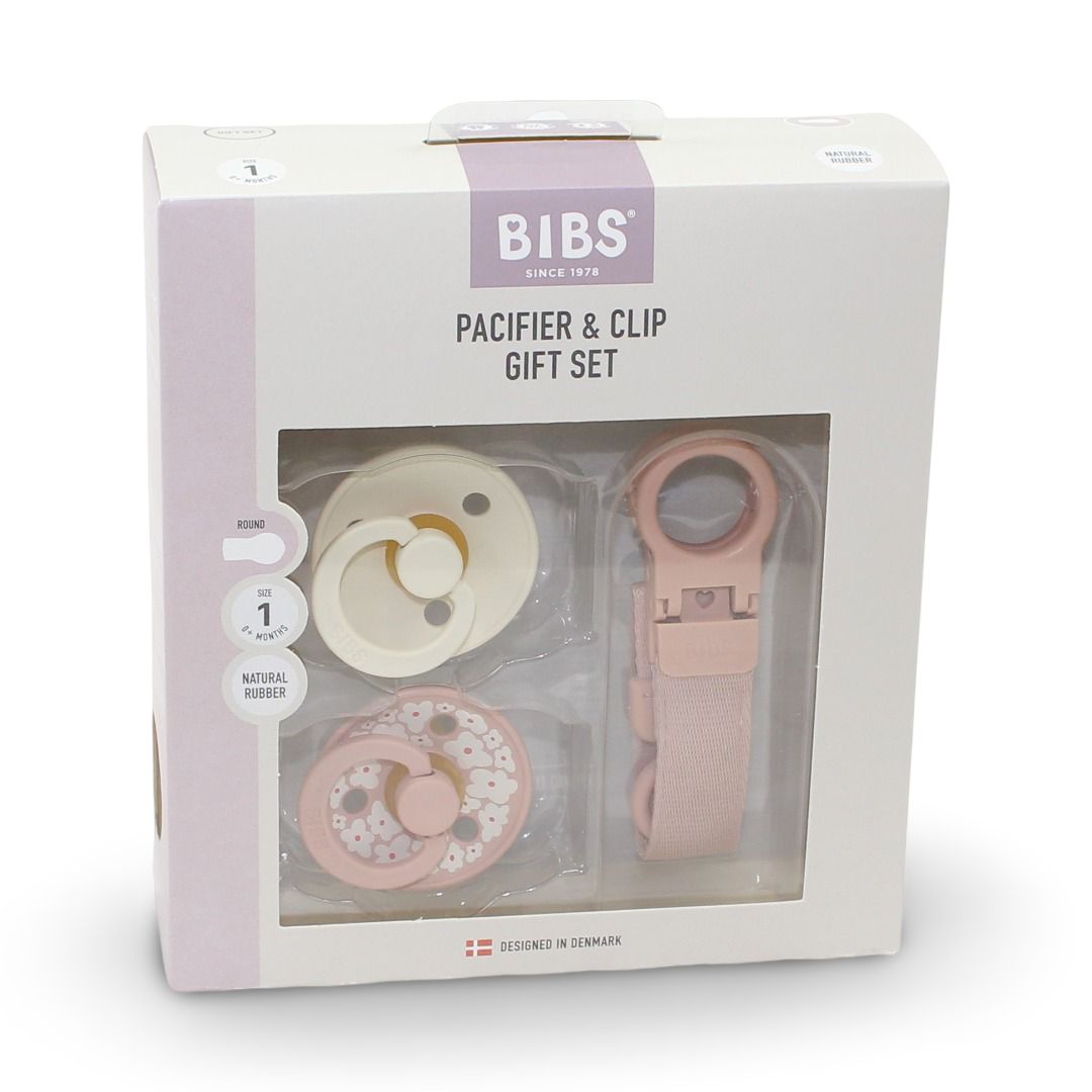 BIBS Colour Pacifier & Loop Clip Gift Set Latex Size 1 – Blush - Baby Essentials
