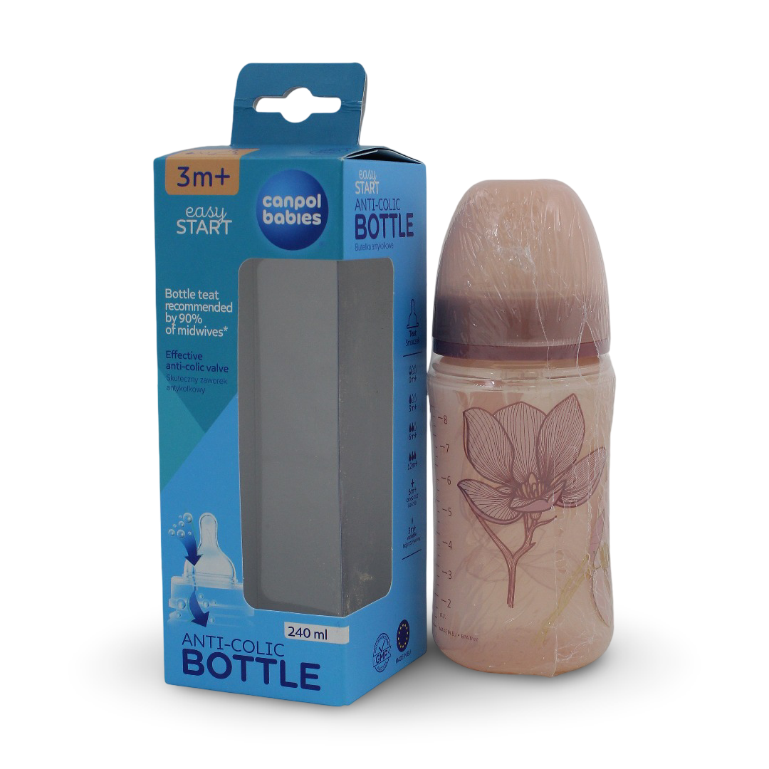 Canpol Babies EasyStart Wide-Neck Feeding Bottle Gold 240ml – 3m+ (Pink) - Baby Essentials