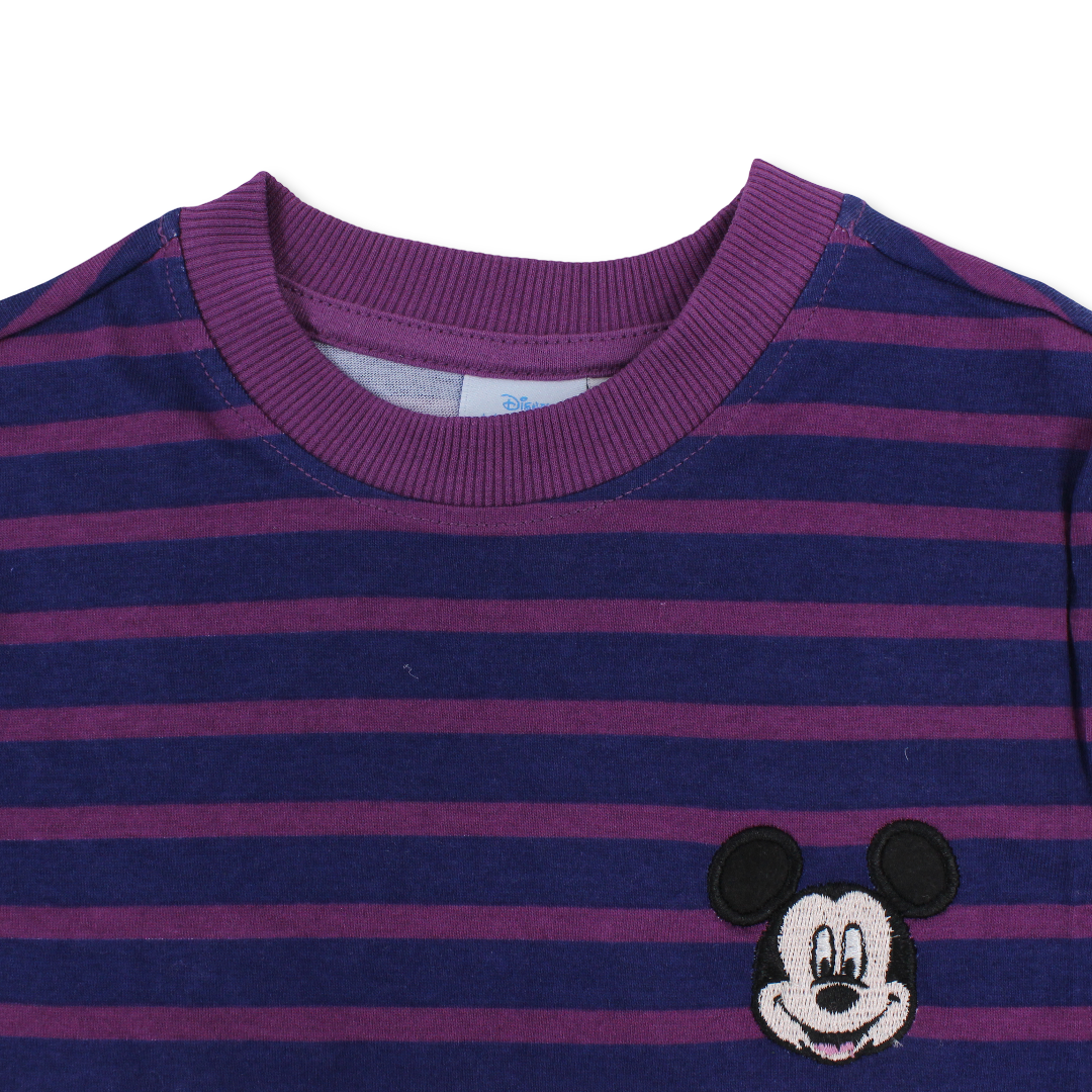 Boys Cotton Short-Sleeved T-Shirt – Striped with Mickey Mouse Patch