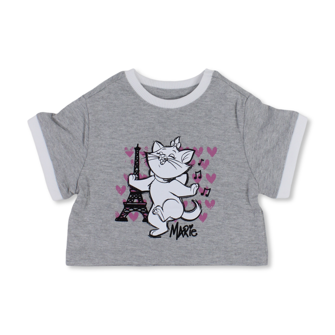 Girls Cotton Relaxed Crop T-Shirt – Heather Grey with Marie Print - Clothing - MTG