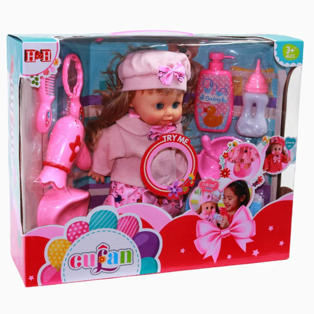 Plastic Doll with Accessories - Pink