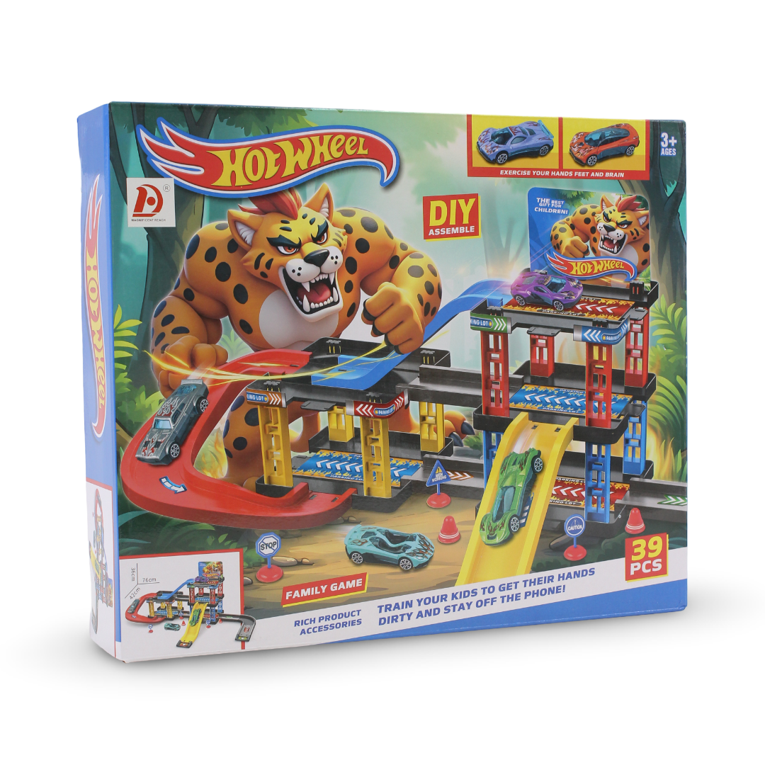 Hot Wheels Cheetah Attack Track Set – 39 Pcs