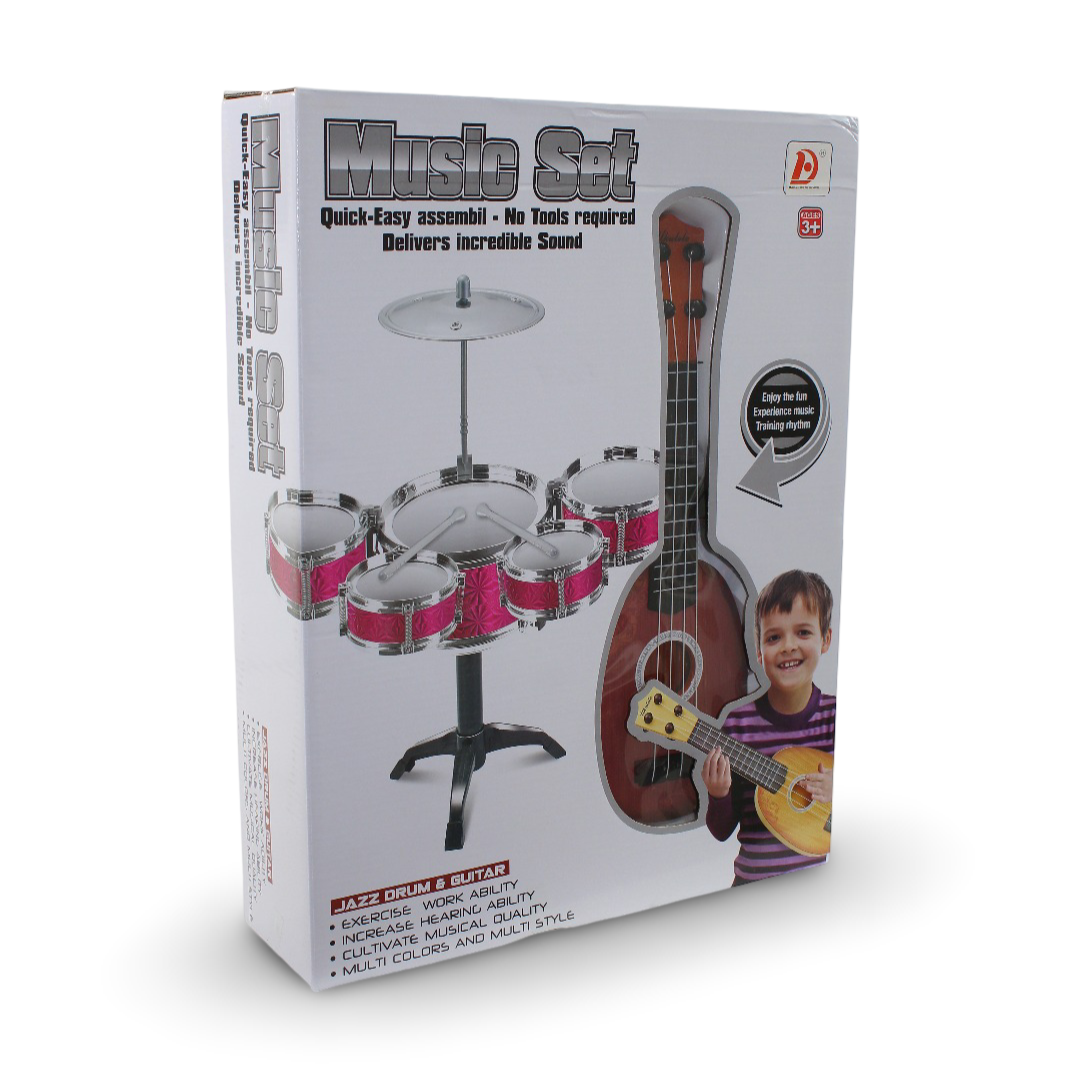 Children's Jazz Drum and Guitar Musical Set – Brown - Toys - OKO