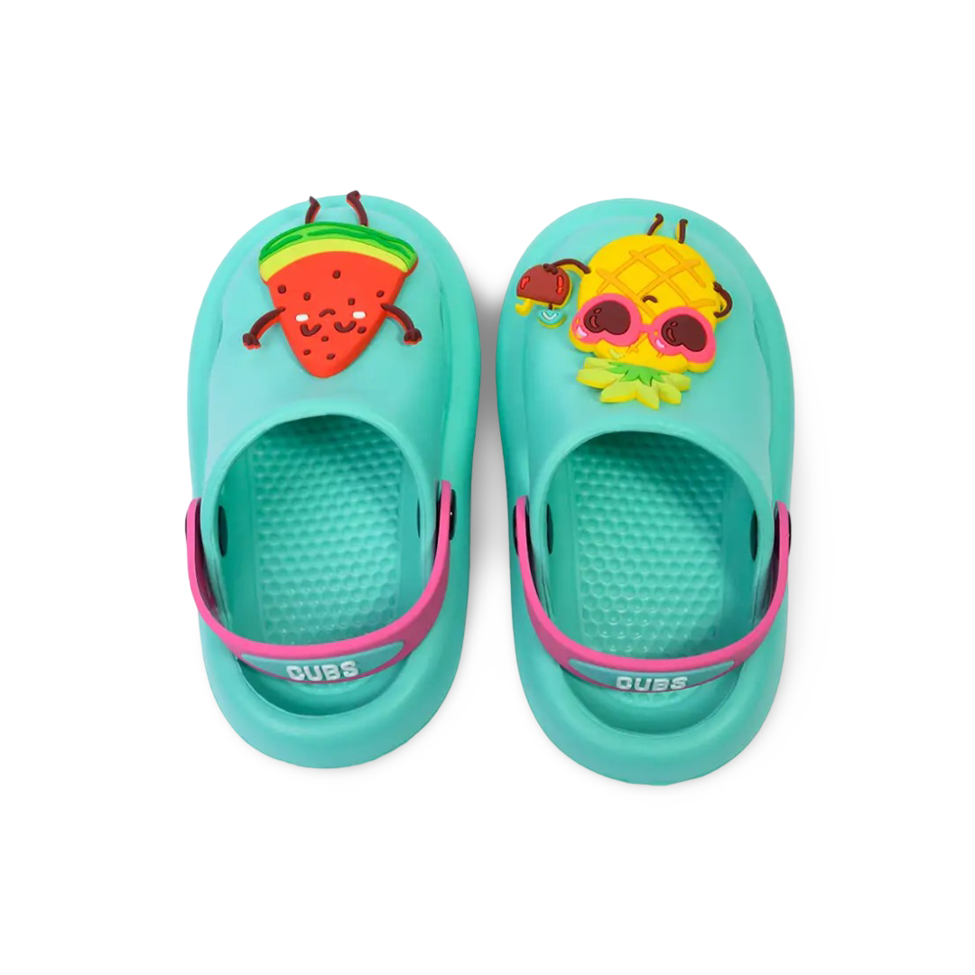 Girls Rubber Clogs – Aqua with Fruit Design - Clothing - Cubs