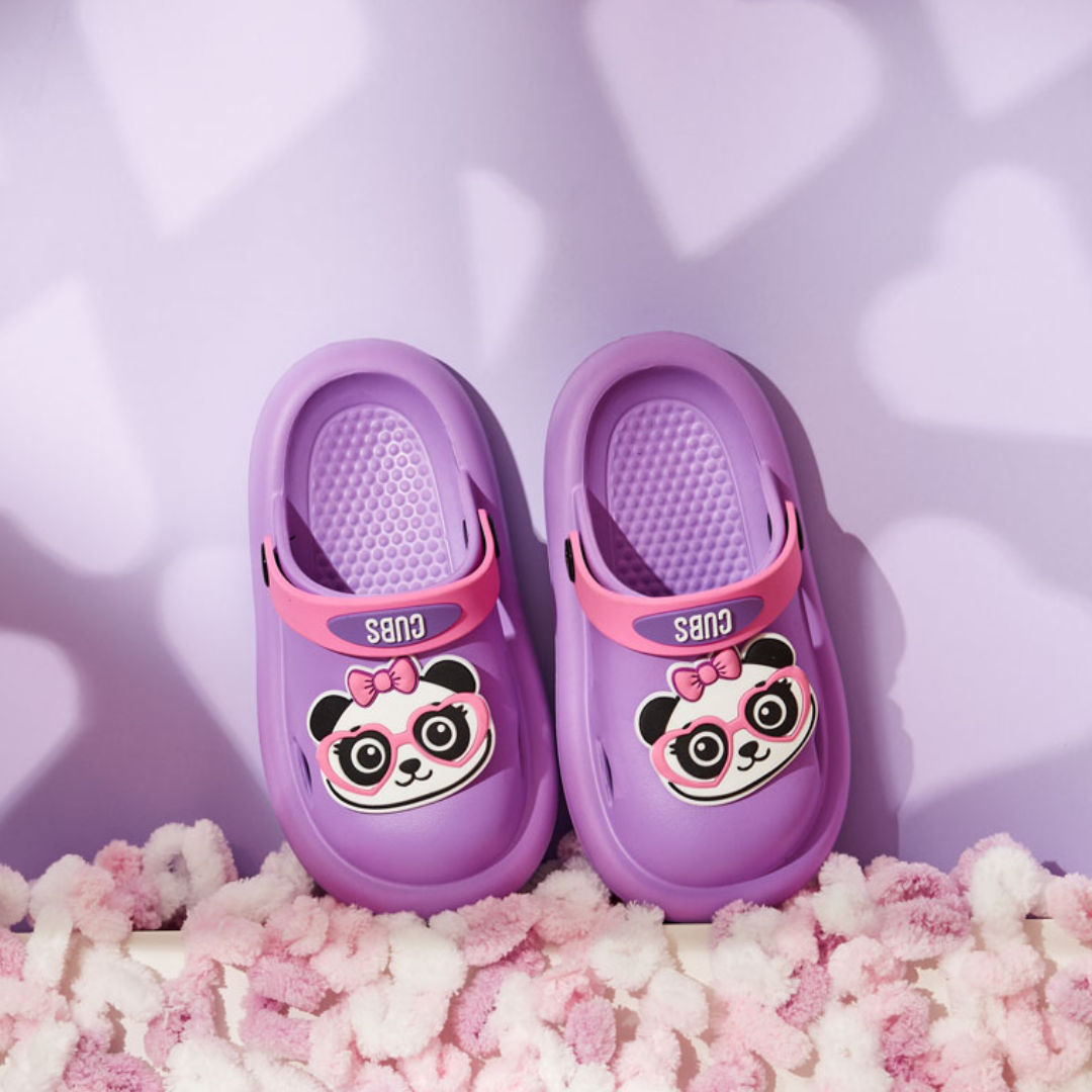 Girls Rubber Clogs – Purple with Cute Panda