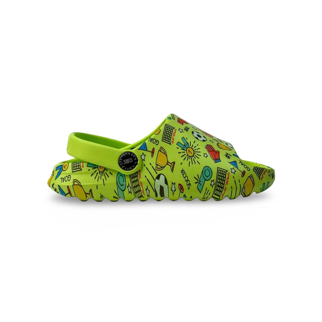 Boys Rubber Sandals – Green with Sports Print