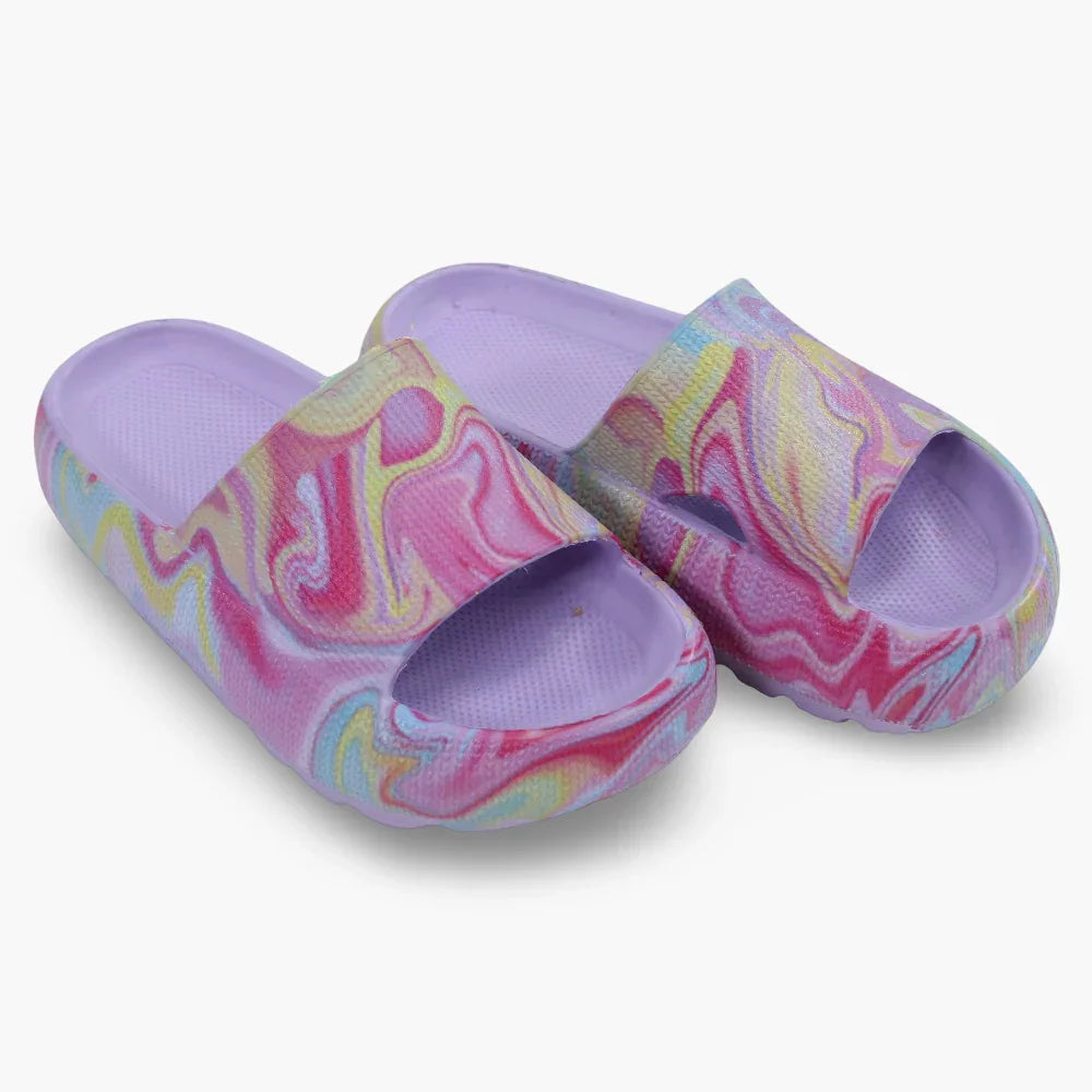 Girls Rubber Slippers – Lilac with a Fun Pattern