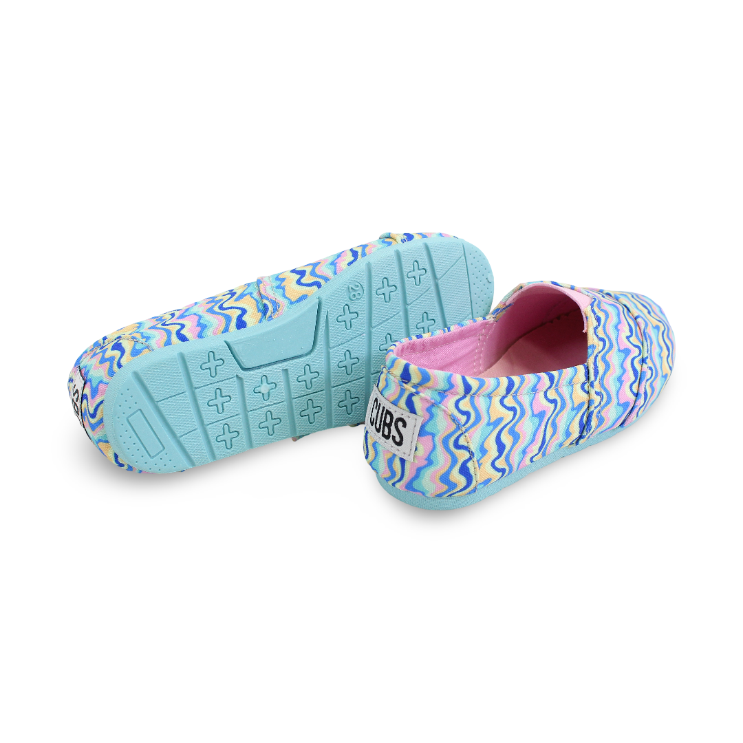 Girls Canvas Ballarina – Blue & Pink Waves Slip-on Espadrilles