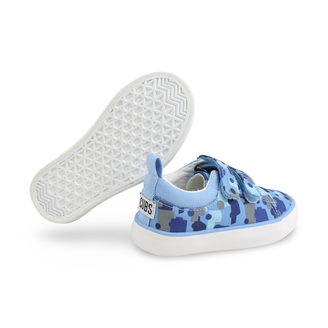Boys Canvas Sneakers – Blue Cars Camouflage Double Strap Sneaker