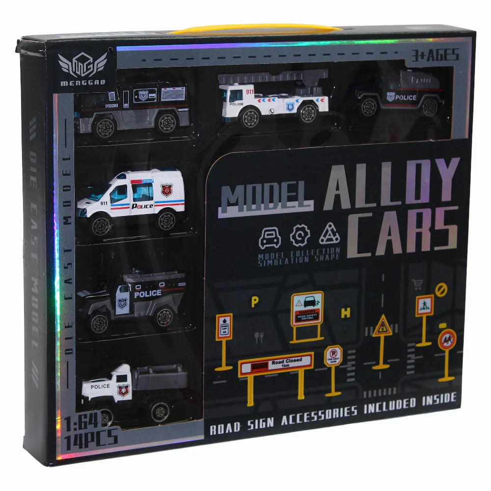 1:64 Scale Die Cast Police Car Set – (14 Pieces) - Toys - For Baby