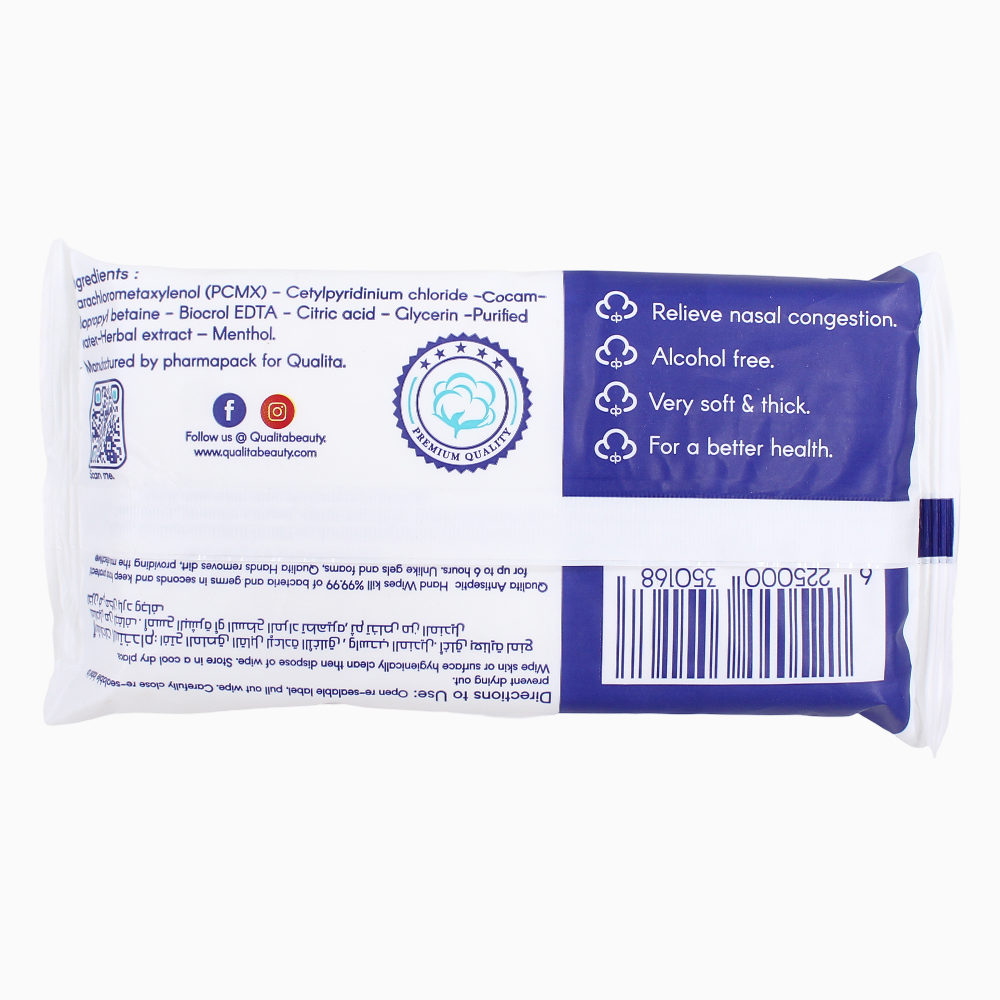 Qualita Baby Wet Wipes – 40 pcs (Antibacterial, Ice Mint Scent)