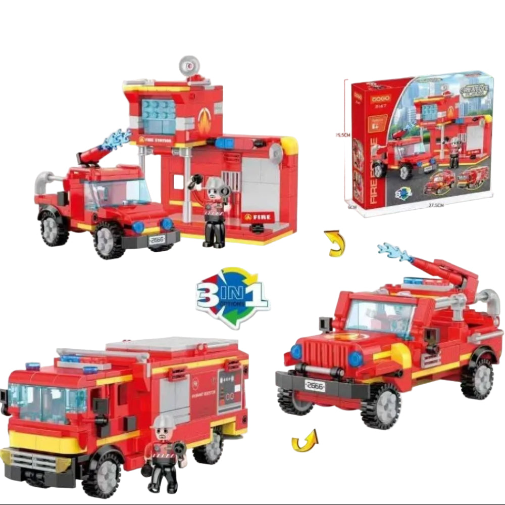Cogo Creative Player: 3-in-1 Fire Force Station Building Block Set – 362 Pcs - Toys