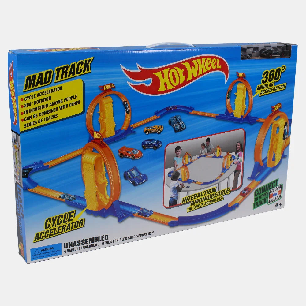 Alloy Sports Car Track Ring Speedway Racetrack Set with 4 Alloy Cars