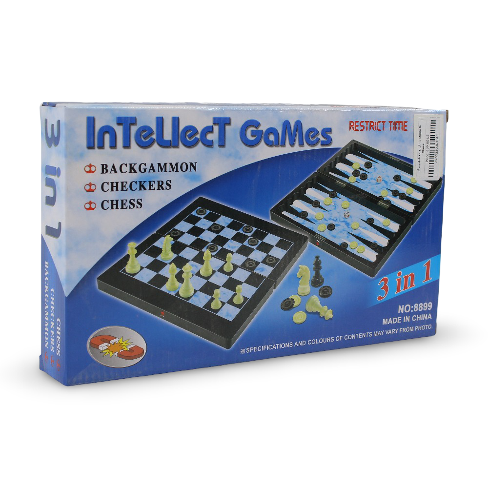 InTellect Games 3-in-1 Magnetic Board Game Set (Chess, Checkers, and Backgammon)