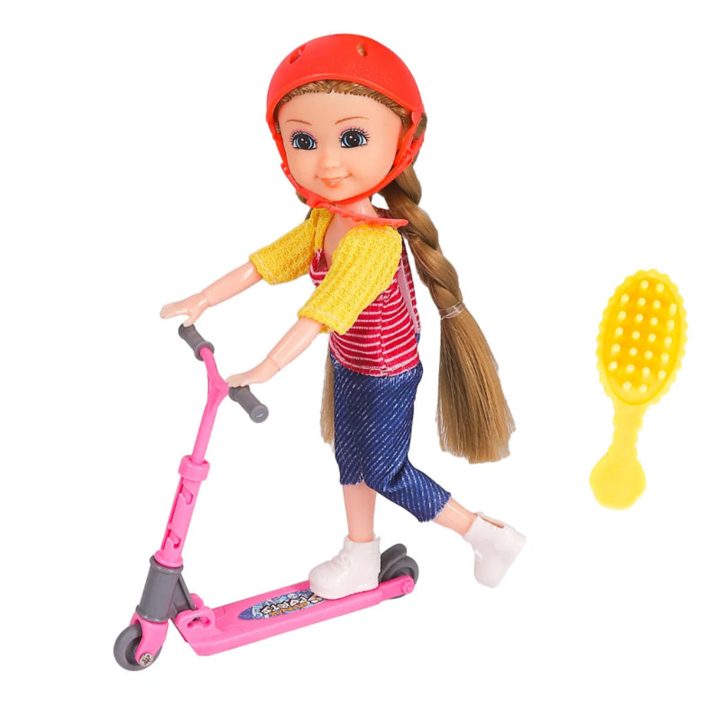 Nini Love Doll Sports Playset Scooter, Helmet, Brush - Toys
