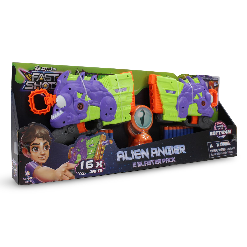 Fast Shots Foam Launcher Set – Alien Angier 2 Blaster Pack with 16 Darts - Toys - Happy Line