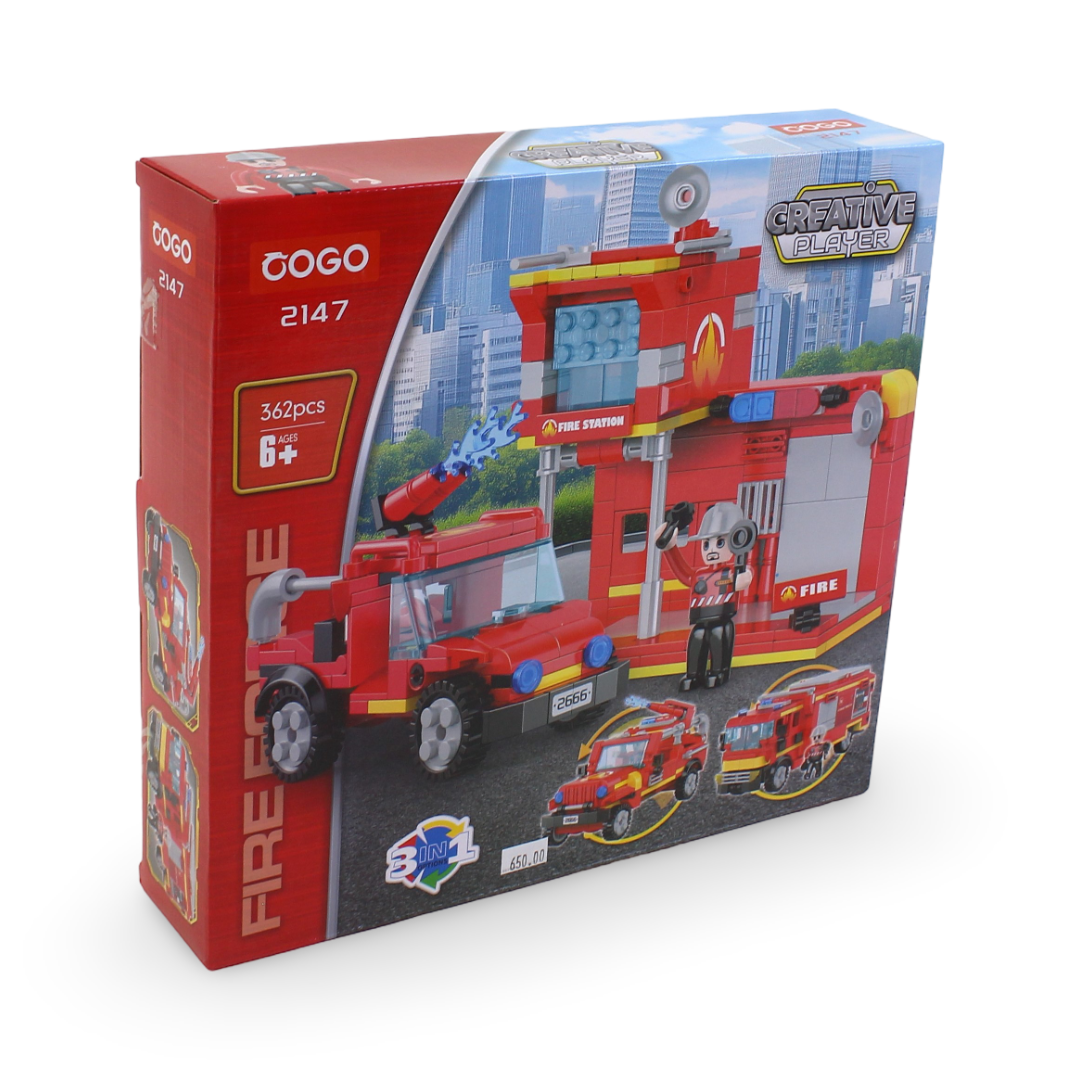 Cogo Creative Player: مجموعة مكعبات بناء محطة إطفاء 3 في 1 - 362 قطعة