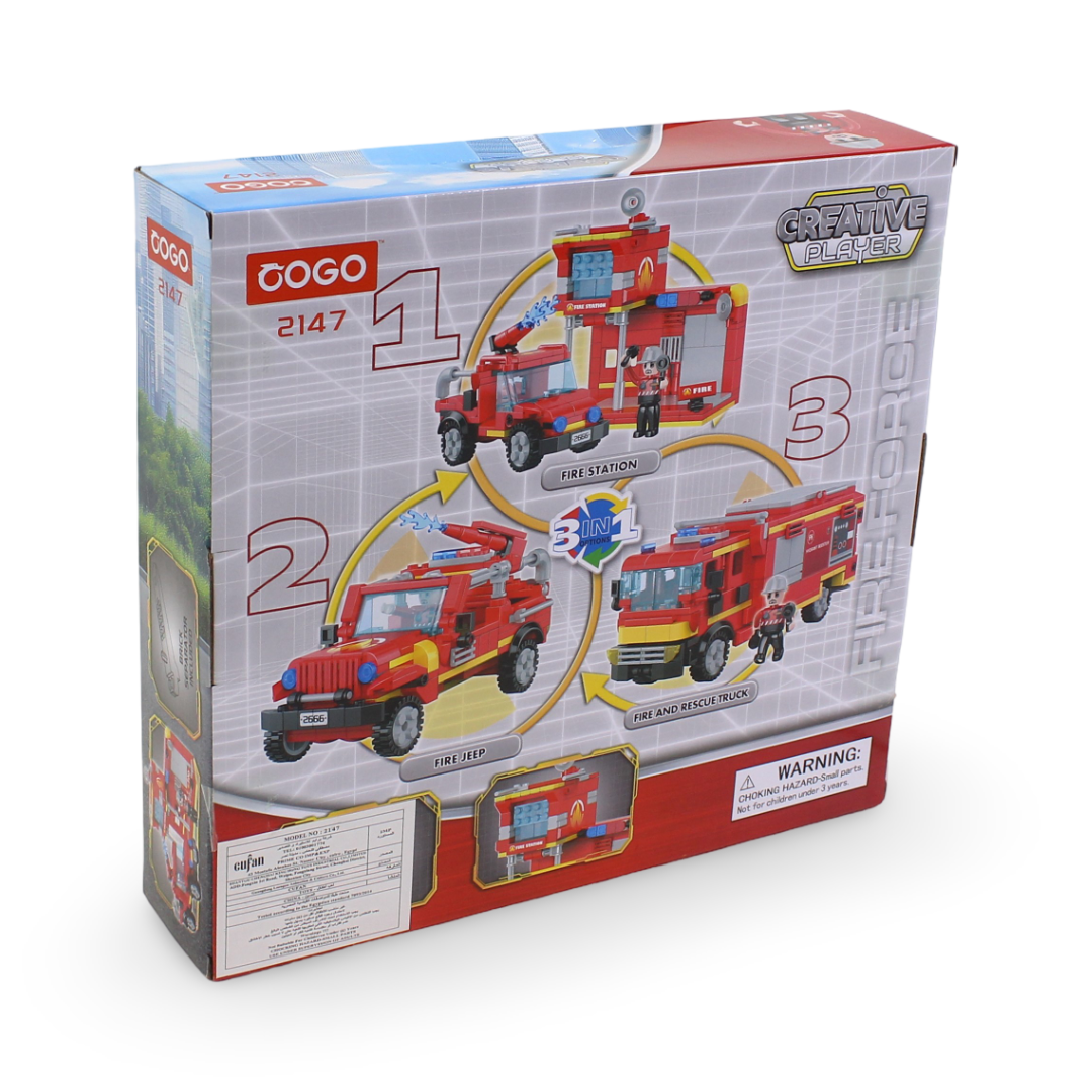 Cogo Creative Player: مجموعة مكعبات بناء محطة إطفاء 3 في 1 - 362 قطعة