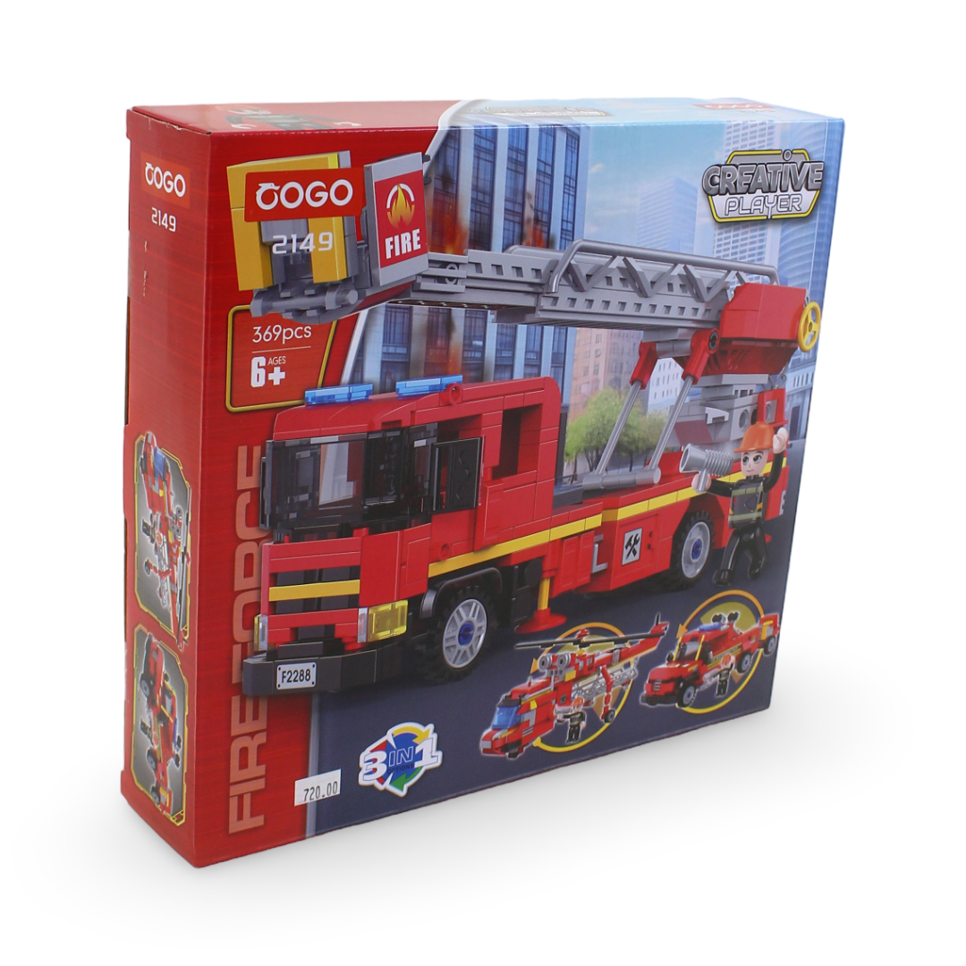 Cogo 3-in-1 Fire Force Ladder Truck Building Block Set – 369 Pcs