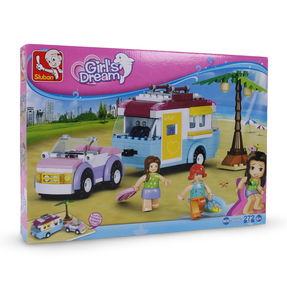 Sluban Girls Dream Car with Caravan Building Blocks Set - 272 Pcs