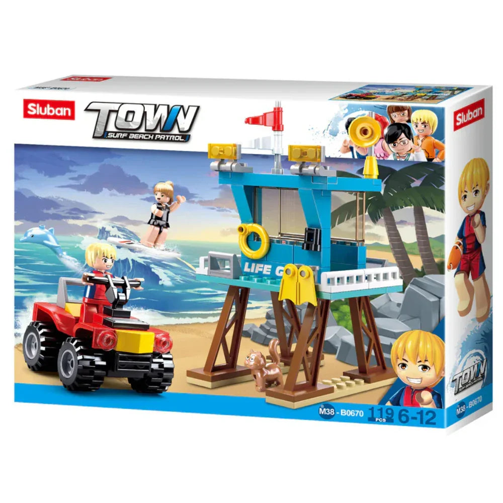 Sluban Town Surf Beach Patrol Lifeguard Tower Building Blocks Set – 119 Pcs - Toys