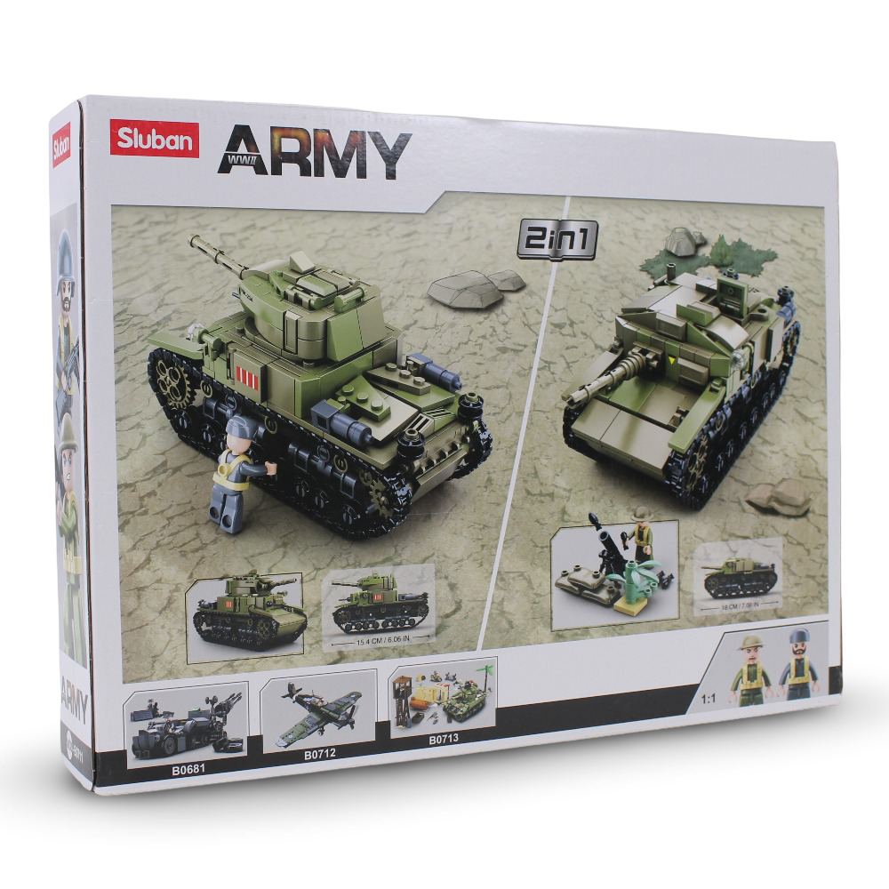Sluban WWII Medium Italian Tank 2-in-1 Building Blocks Set - 463 Pcs