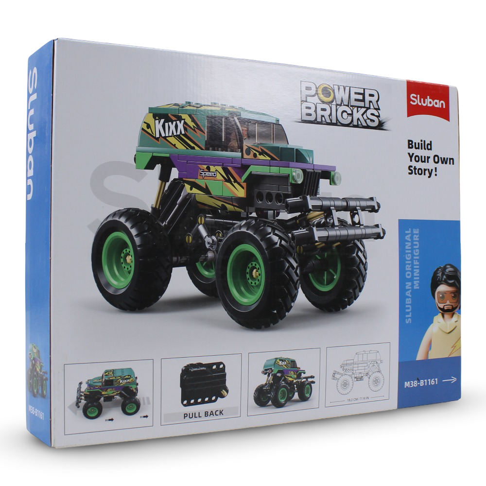 Sluban Bigfoot Green Purple Speed Kixx Monster Truck Building Blocks Set - 252 Pcs