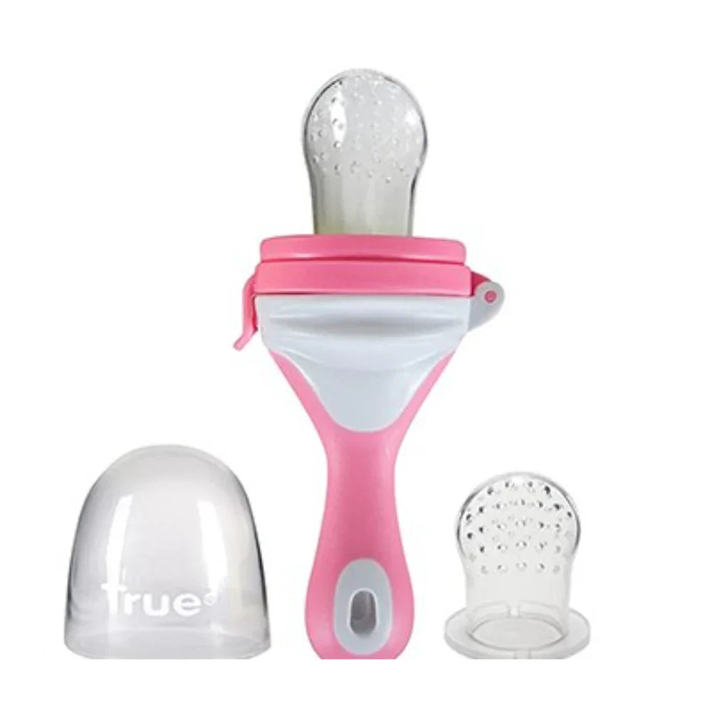 True Fruit Feeder with Handle and Replacement Part – Pink (3m+) - Baby Essentials