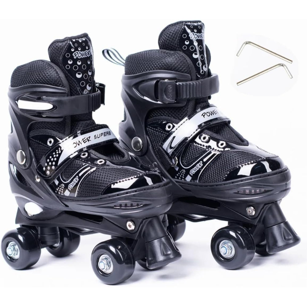 Power Superb Adjustable Roller Skate Shoes 2-Rows 4-Wheels (Small, Bla –  Ourkids