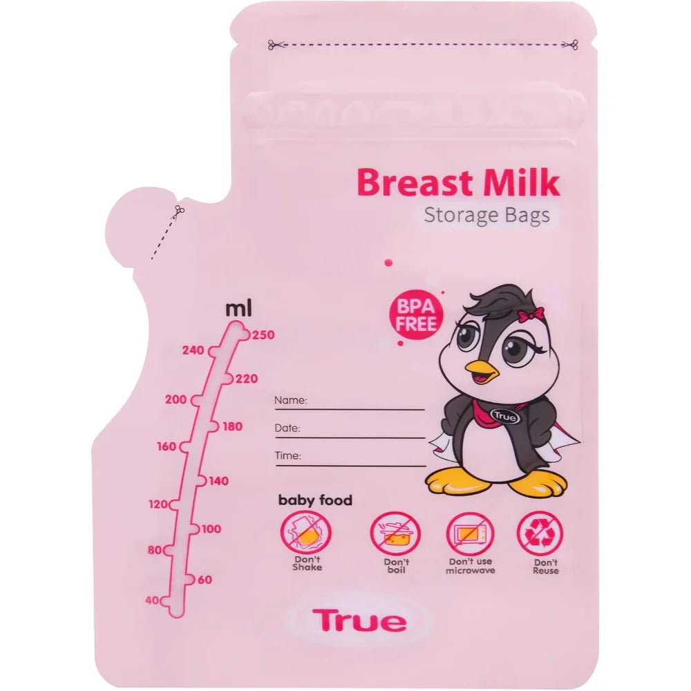 True Breastmilk Sterilized Storage Bags 250ml - 30Pcs (Pink)