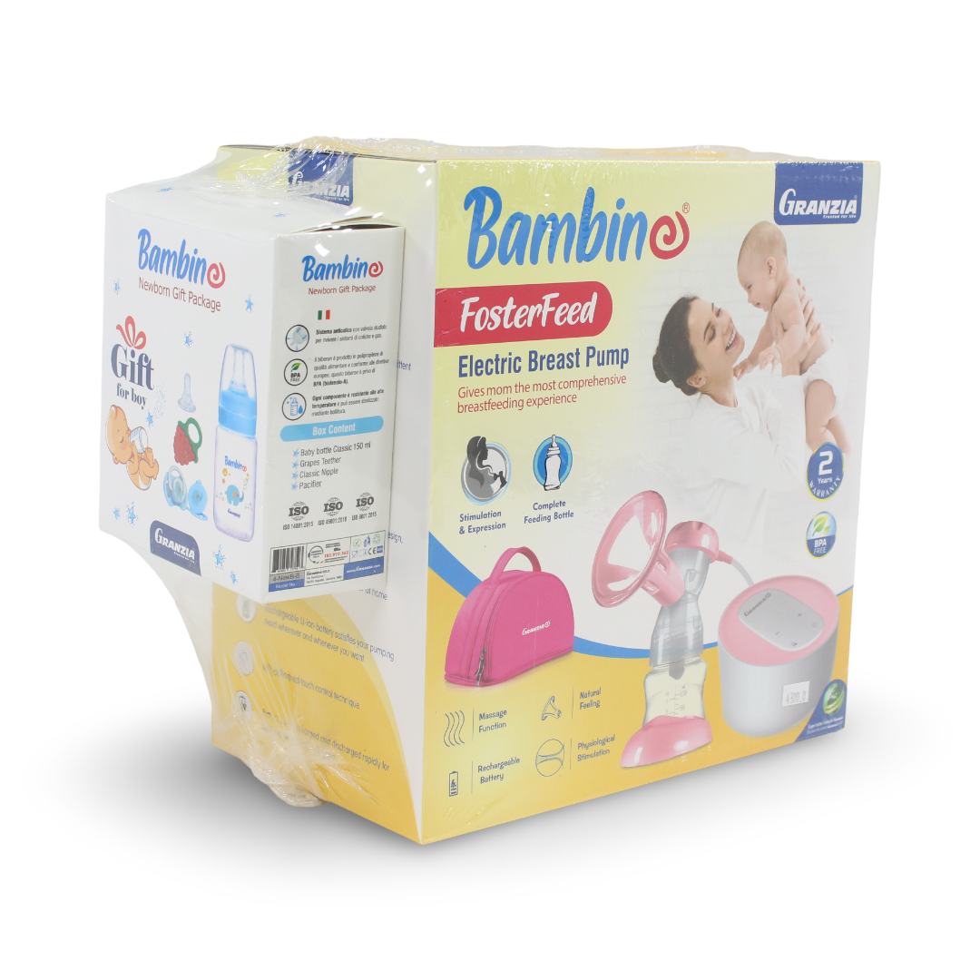 Granzia FosterFeed Electric Digital Breast Pump + Bambino New Born Gift Package for Boy
