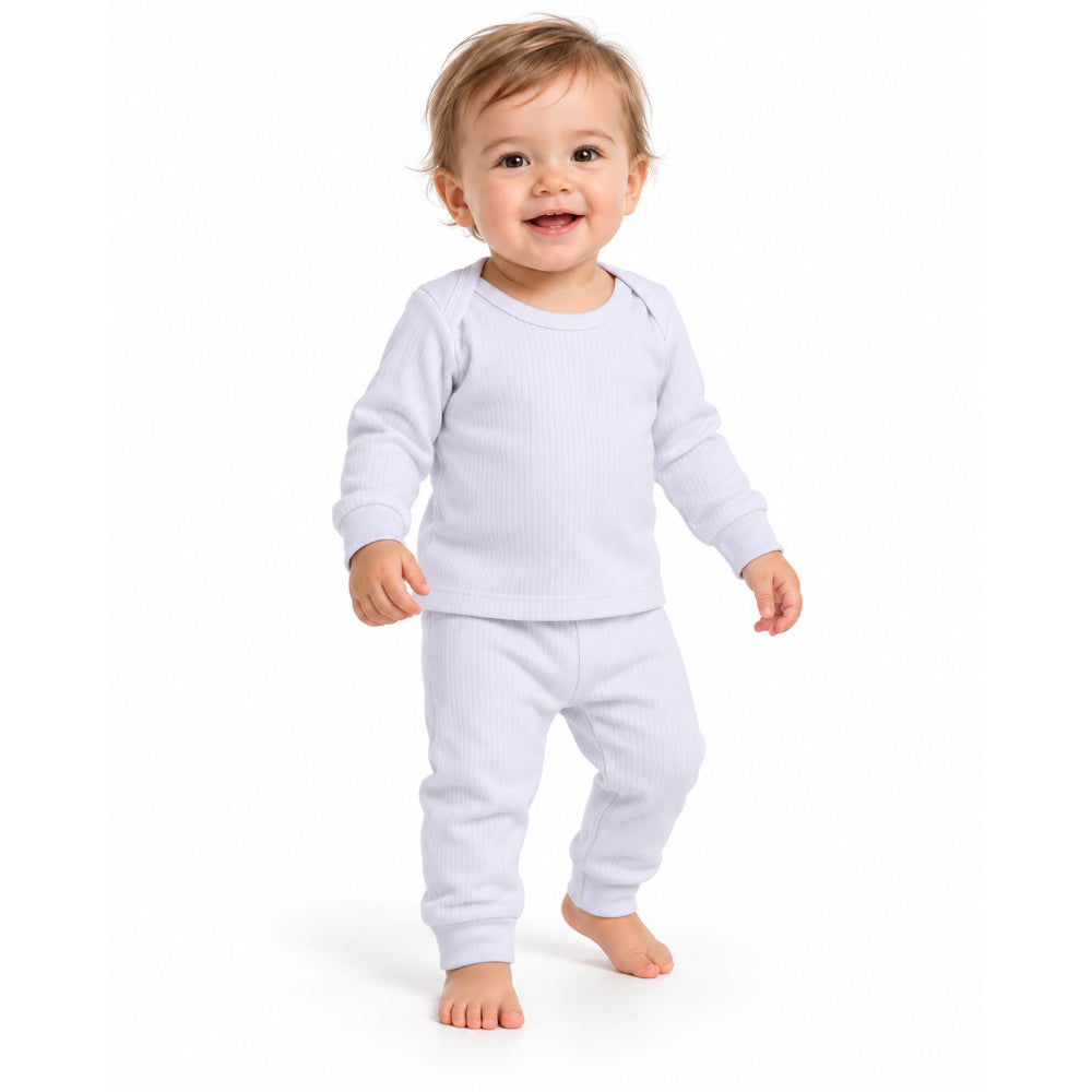 Unisex Baby Cotton Long-Sleeved Thermal Set – White (Pack Of 2)