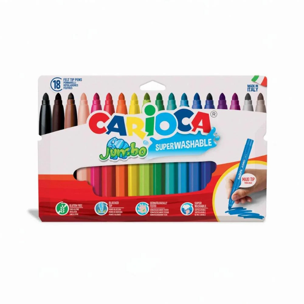 Carioca Jumbo Super Washable Pens – 18 Colors