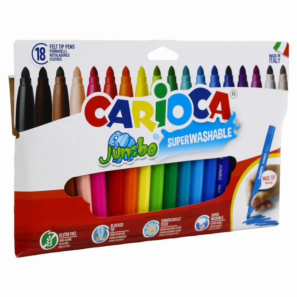 Carioca Jumbo Super Washable Pens – 18 Colors