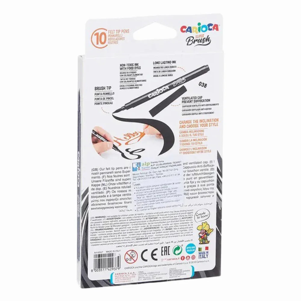 Carioca Brush Tip Coloring Pens – 10 Colors