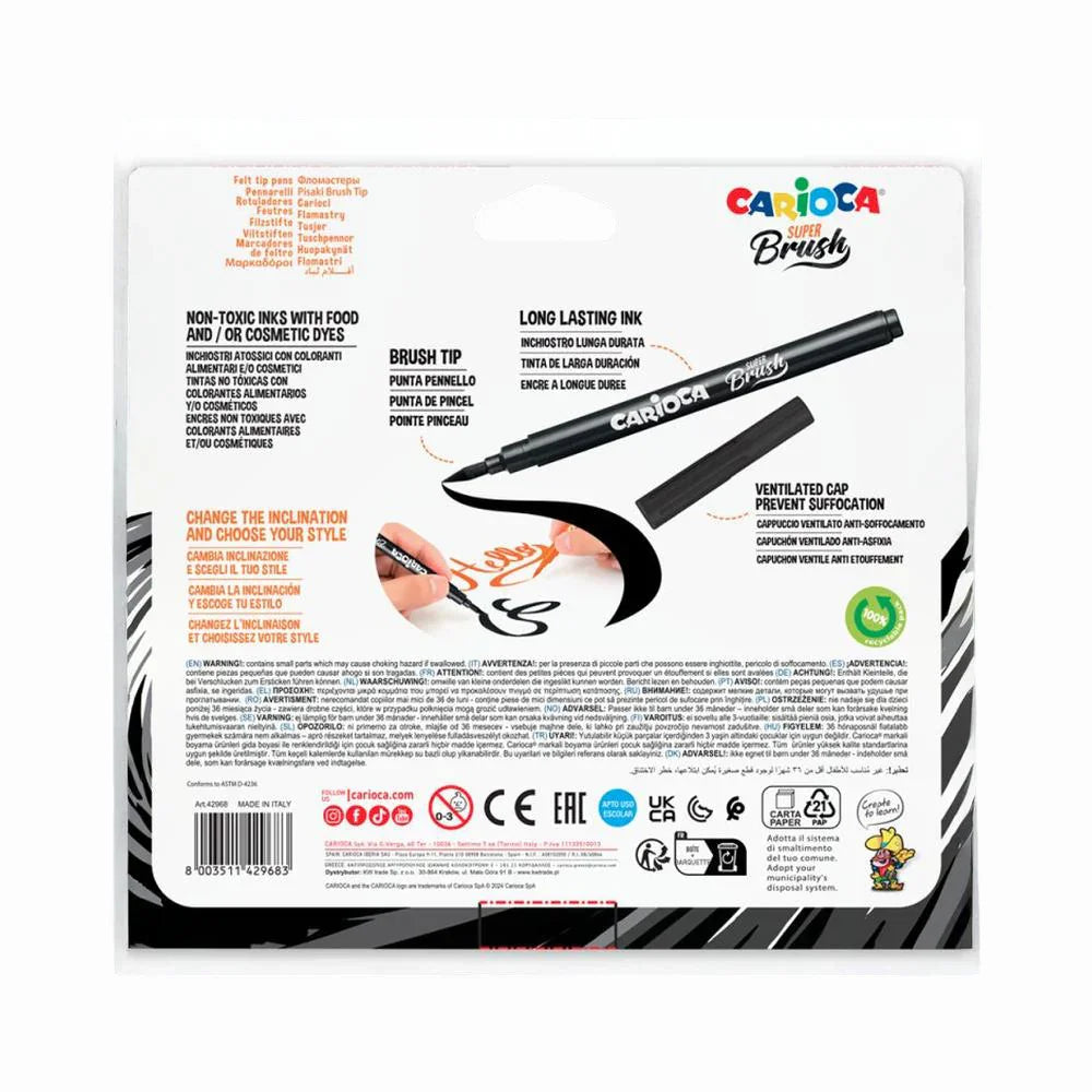 Carioca Pens With Brush Tip – 20 Colors