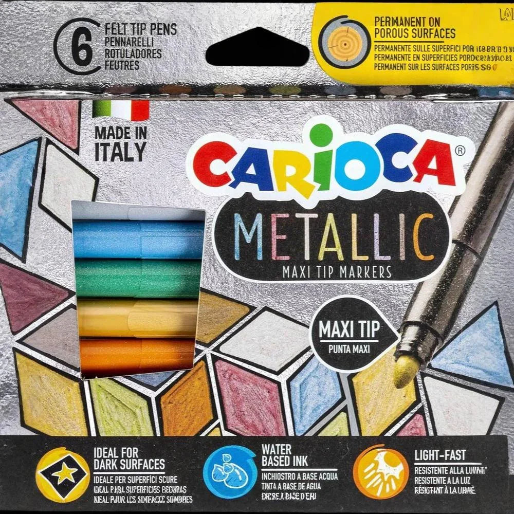 Carioca Metallic Maxi Tip Markers – 6 Colors - School