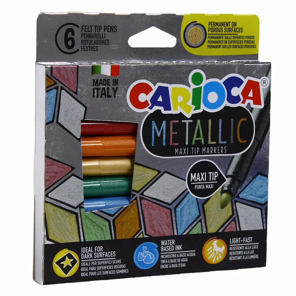 Carioca Metallic Maxi Tip Markers – 6 Colors