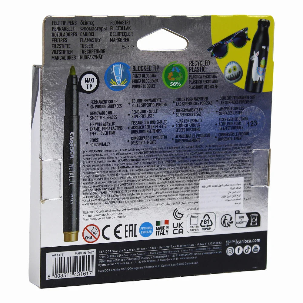 Carioca Metallic Maxi Tip Markers – 6 Colors