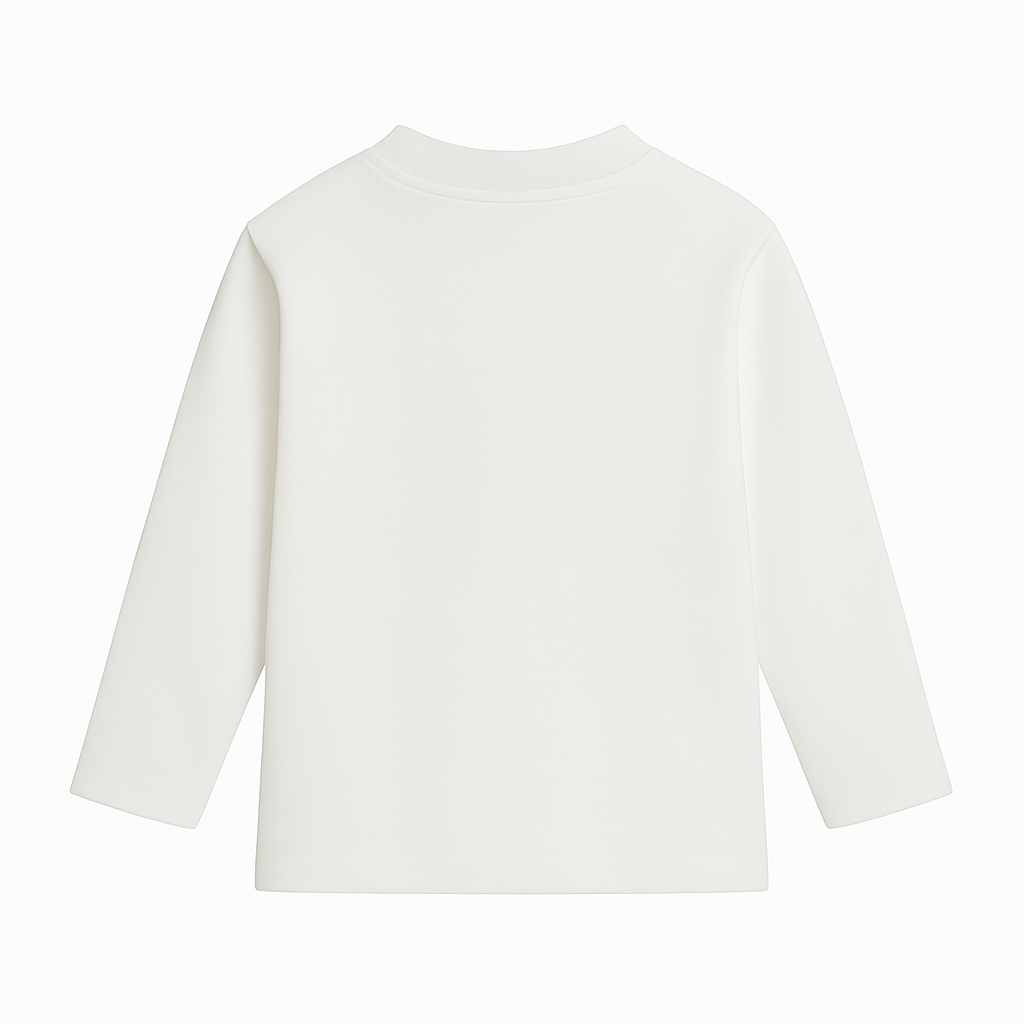 Unisex White Long-Sleeved Half-Collar T-Shirt