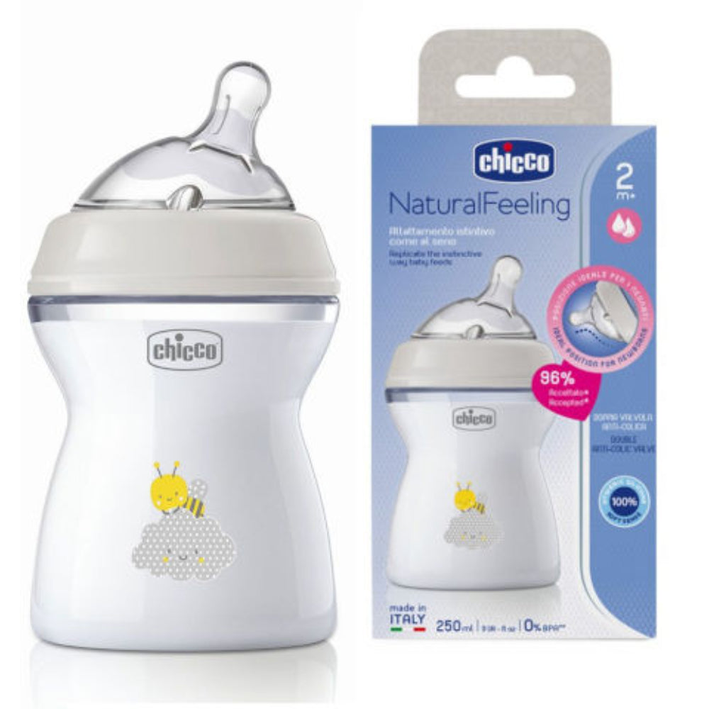 Chicco Natural Feeling Bottle Medium Flow 250ml (2+ Months) - Baby Essentials