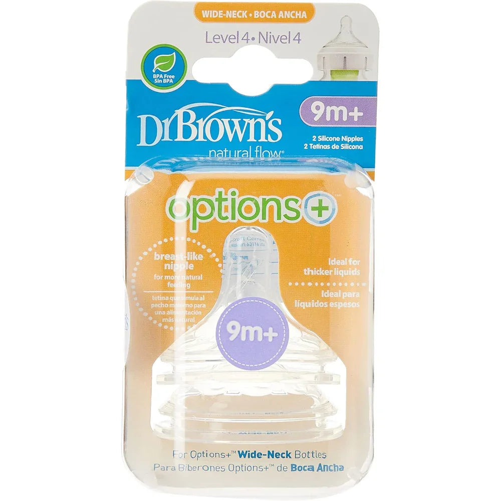 Dr. Brown's Wide Neck Options+ Level-4 Teats +9m (Pack of 2) - Baby Essentials