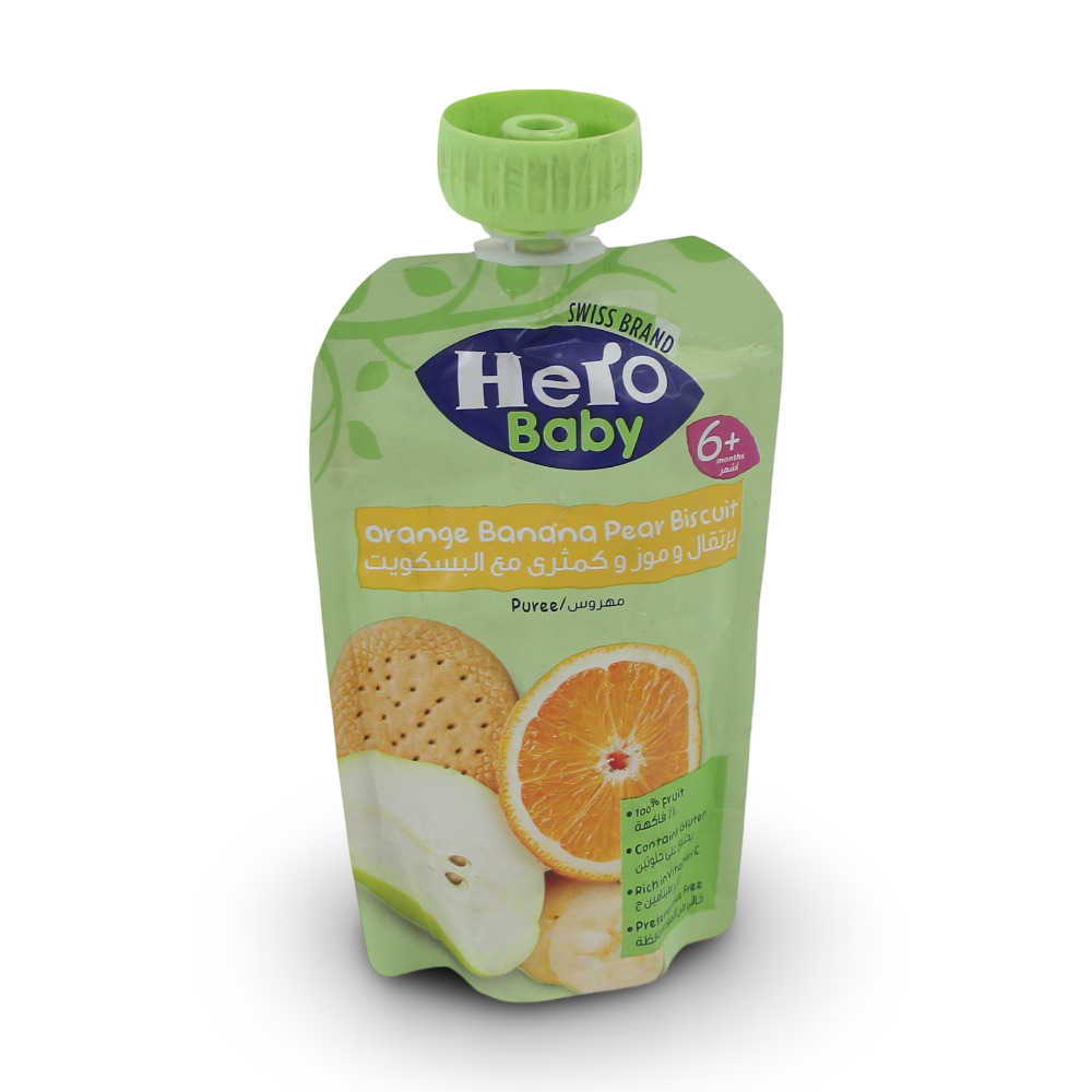 Hero Baby Pouch Orange Banana Pear Biscuit Puree 100 gm - Baby Essentials
