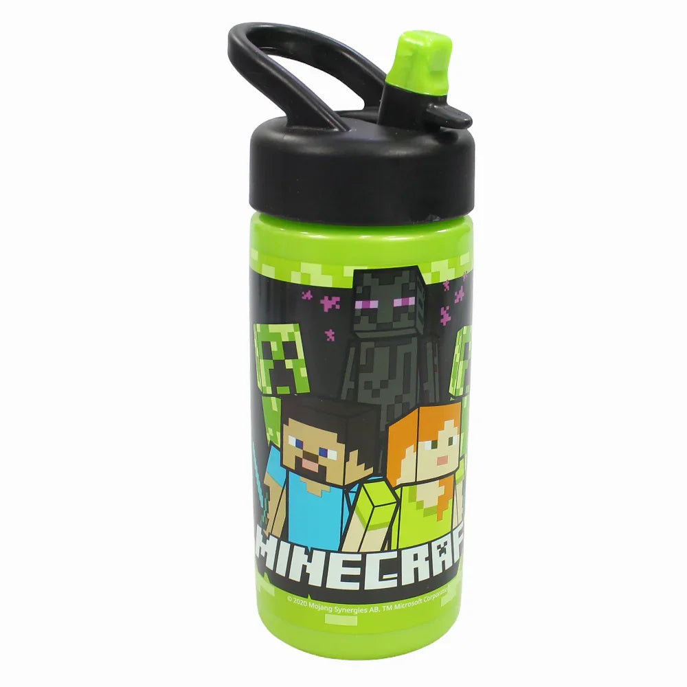 Stor Minecraft Sports Water Bottle with Straw and Built-in Handle 410ml - School