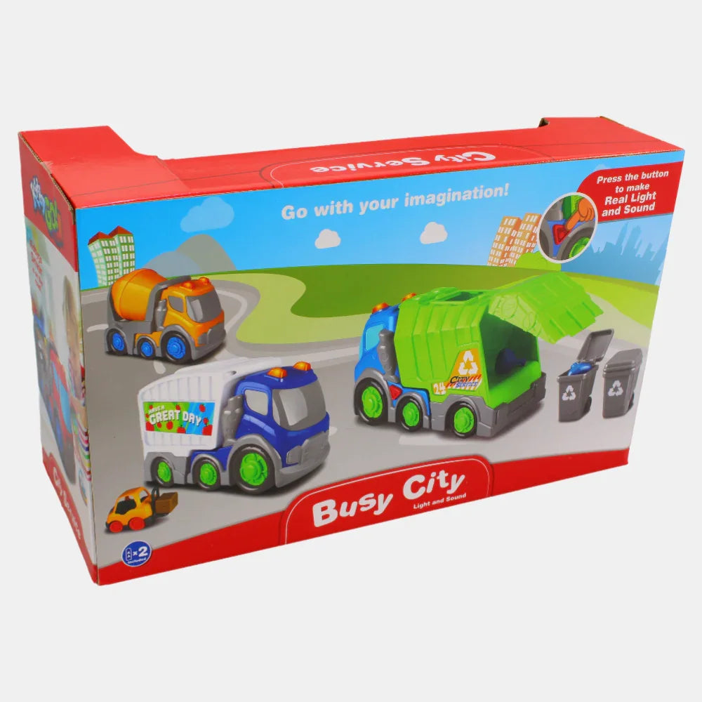 Kiddy Go Busy City Transport Truck with Light and Sound and with 2 Small 9cm Cars
