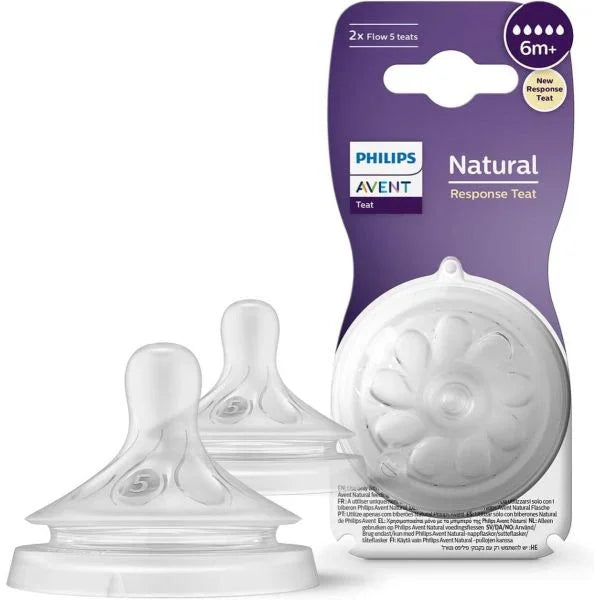 Pack of 2 - Avent Natural Response Nipple Flow 5 (6M+) - Baby Essentials - Philips Avent
