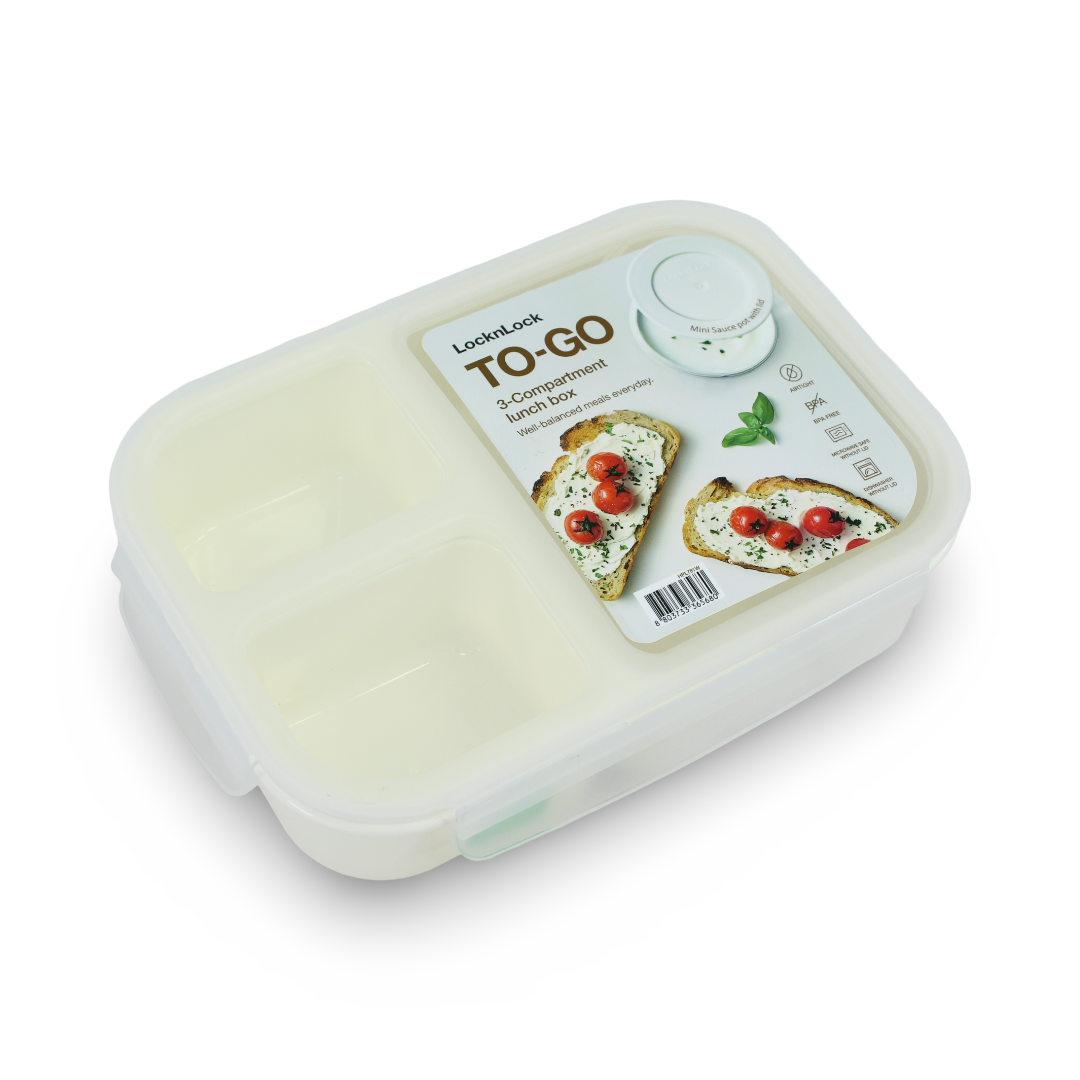Lock n' Lock To-Go 3-Compartment Lunch Box 980ml – White - School