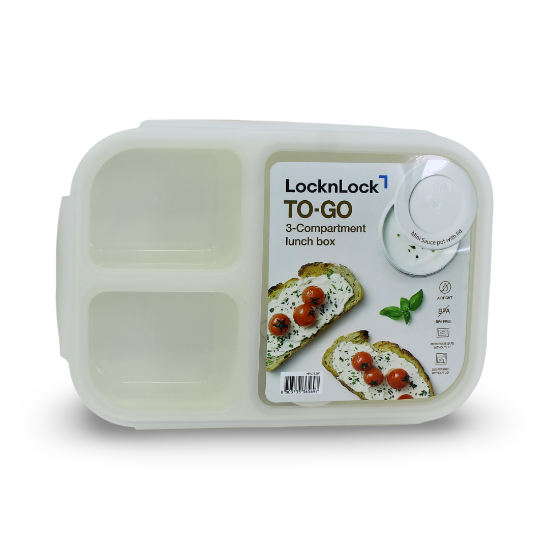 Lock n' Lock To-Go 3-Compartment Lunch Box 1.5L – White - School