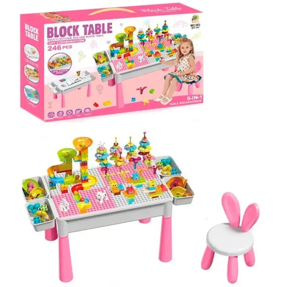 6-in-1 Multi-Functional Building Block Table Set with Chair – 137Pcs
