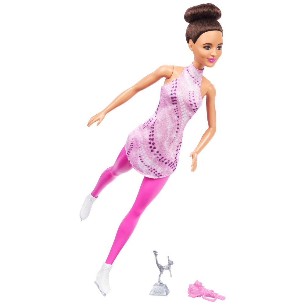Barbie Careers Figure Skater Doll – Accessories, Brunette in Removable Skate Outfit with Trophy - Mattel